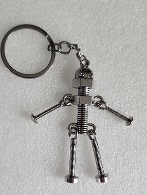 Silver Robot Nut & Bolt Keychain - Women's Accessory